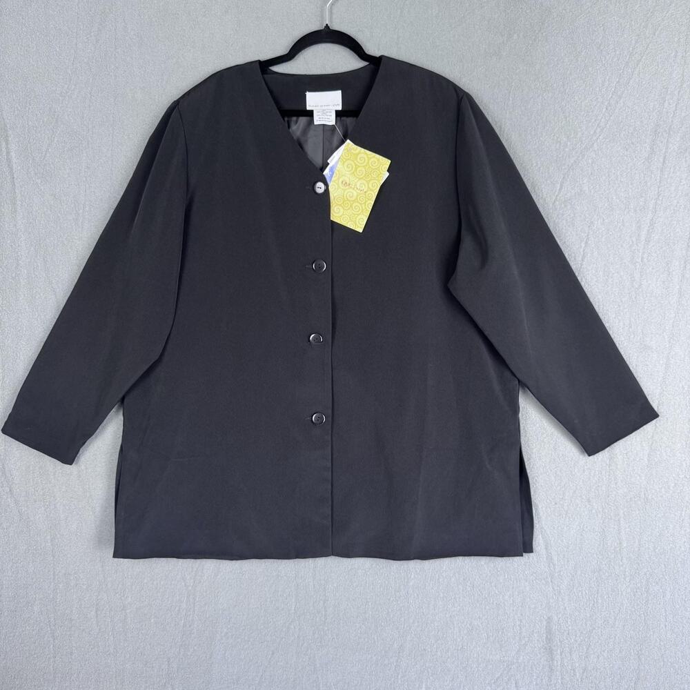 Susan‎ Graver Jacket Womens 2X Black Sleek Collarless Button Front Lined Office